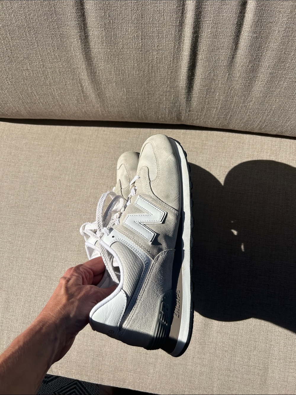 New Balance Men’s Light Gray & White Suede Lace-Up Sneakers